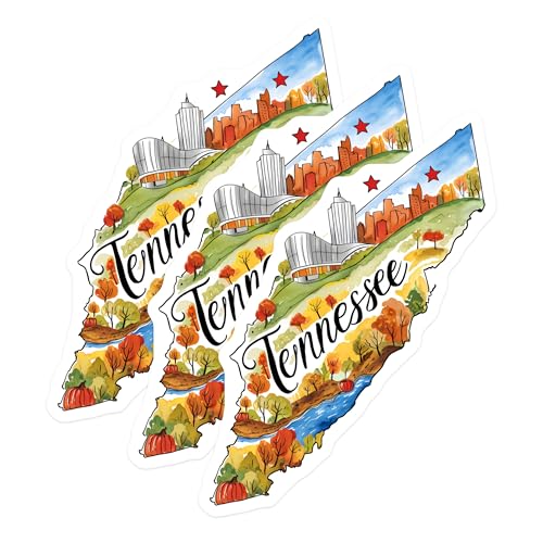(3 Pack) Tennessee Decals - Watercolor Tennessee Art - State Pride Laptop Decal- 3 Inches On Longest Side - Easy Peel & Apply - Made in USA - 3MCS5069