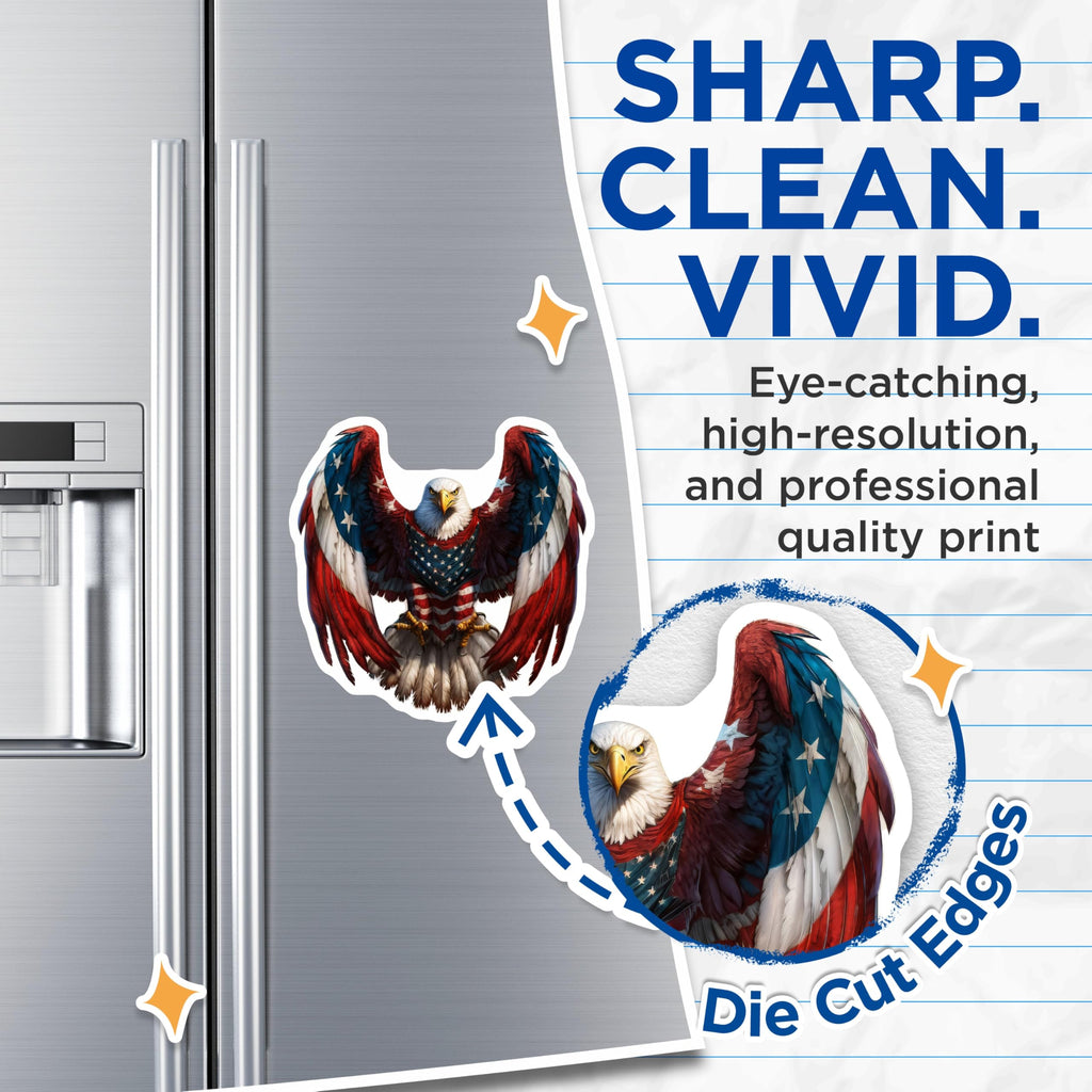 (2 Pack) American Eagle Magnets - Patriotic USA Flag Decor - Freedom Symbol Fridge Art - 5 Inches On Longest Side - Thick Durable Magnet - Made in USA - MAG22684