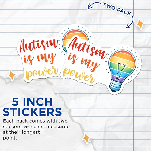 (2 Pack) Autism Awareness Stickers - Inspirational Quote Stickers - Light Bulb Design Positive Message Stickers - 5" On Longest Side - Sticks to Any Smooth Flat Surface - Made in USA - BMCS3215