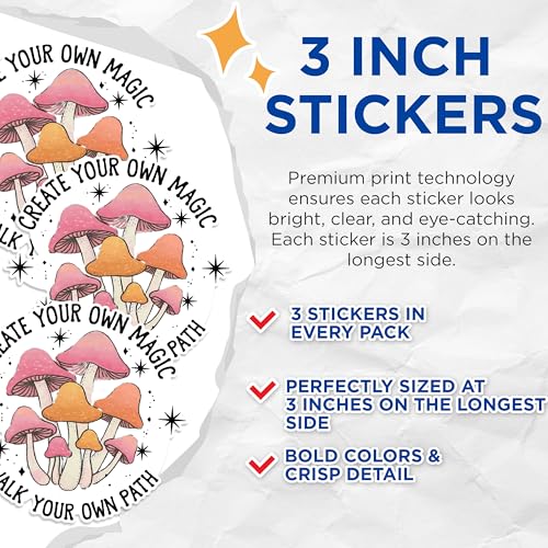 (3 Pack) Mushroom Decals - Laptop Decal - Witchy Decal - 3 Inches On Longest Side - Easy Peel & Apply - Made in USA - 3MCS1675
