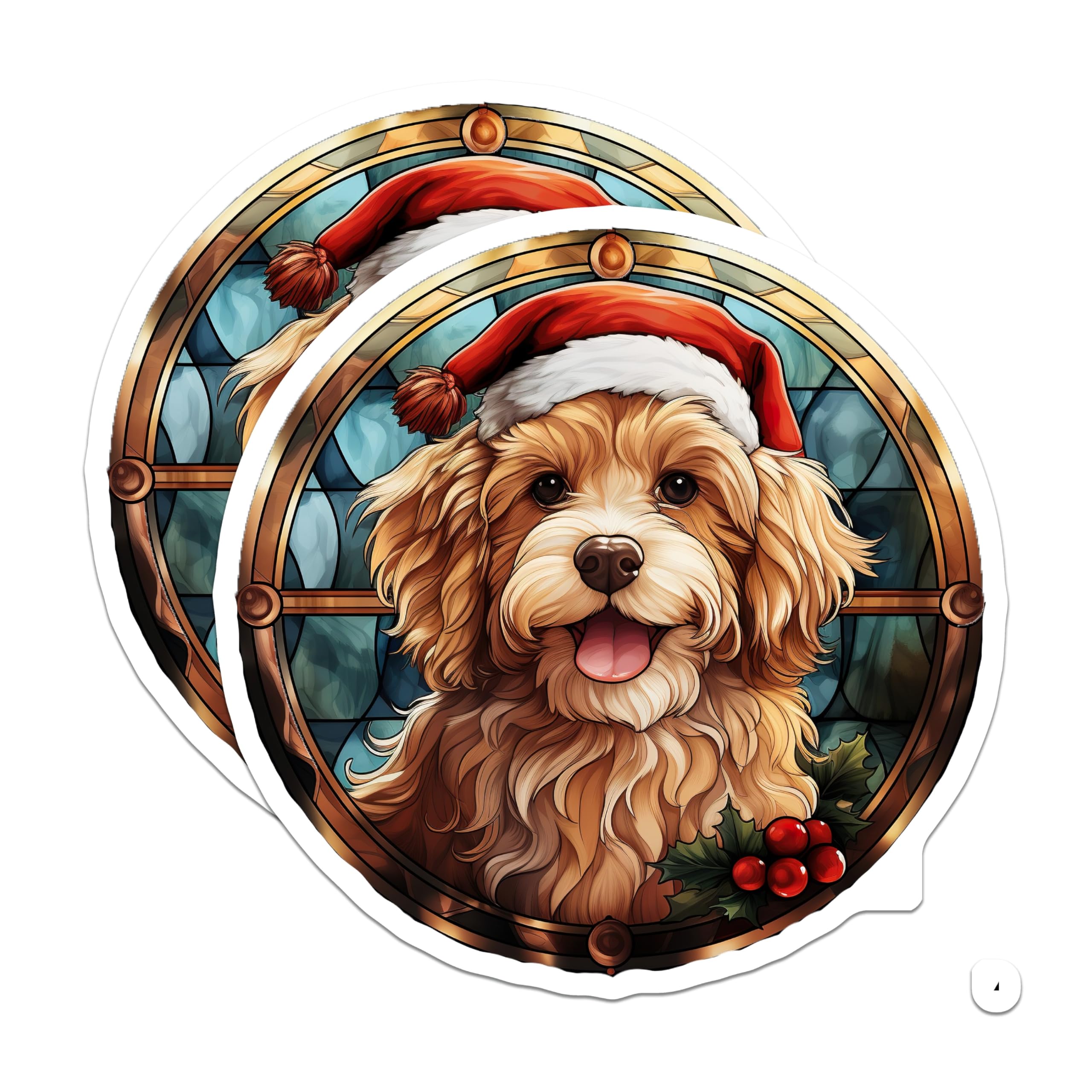 (2 Pack) Christmas Dog Magnets - Goldendoodle Santa Hat Decor - Holiday Pet Lover Fridge - 5 Inches On Longest Side - Thick Durable Magnet - Made in USA - MAG27872