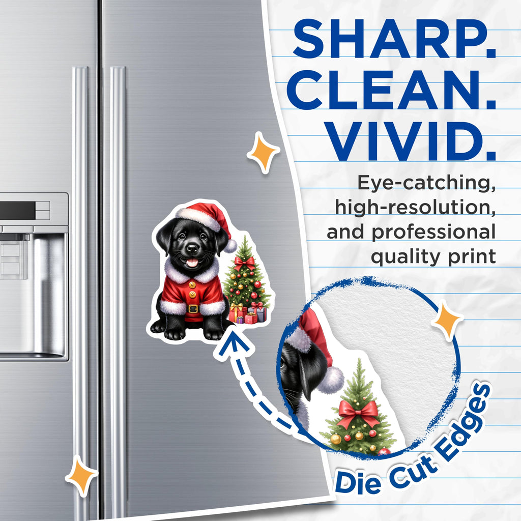 (2 Pack) Black Lab Puppy Magnets - Santa Dog Christmas Decor - Holiday Xmas Refrigerator Fun - Cute Pet Animal Lovers Accent - 5 Inches On Longest Side - Thick Durable Magnet - Made in USA - MAG24289