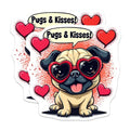 (2 Pack) Pugs and Kisses Stickers - Cute Dog Decal - Heart Sunglasses Sticker Set - 5" On Longest Side - Sticks to Smooth Flat Surfaces - Made in USA - BMCS4656