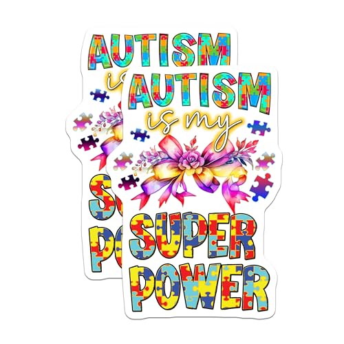 (2 Pack) Autism is My Superpower Stickers - Inspirational Quote Stickers - Awareness Stickers - 5" On Longest Side - Sticks to Smooth Flat Surfaces - Made in USA - BMCS6649