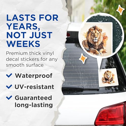 (2 Pack) Lion Stickers - Animal Art Decals - 5" On Longest Side - Sticks to Smooth Flat Surfaces - Made in USA - BMCS8693 - BMCS8693