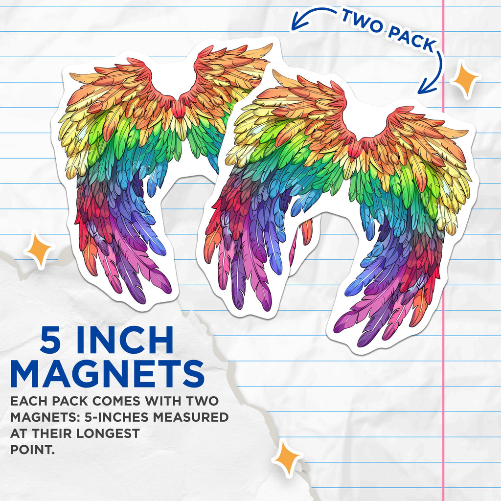 (2 Pack) Rainbow Wings Magnets - Pride Flag Art Decor - LGBTQIA Ally Accessory - Vibrant Fantasy Fridge - 5 Inches On Longest Side - Thick Durable Magnet - Made in USA - MAG37839