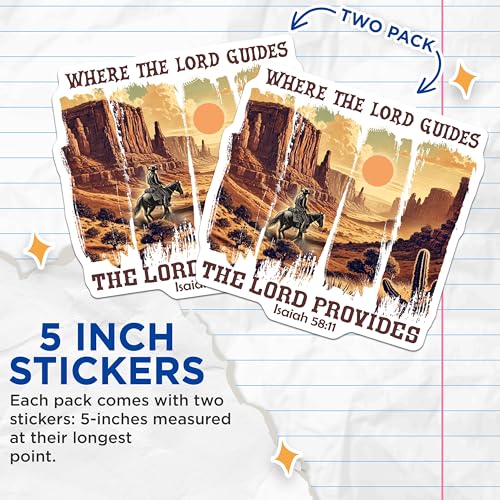 (2 Pack) Inspirational Bible Verse Stickers - Christian Faith Stickers - Isaiah 58:11 Stickers - 5" On Longest Side - Sticks to Smooth Flat Surfaces - Made in USA - BMCS5884