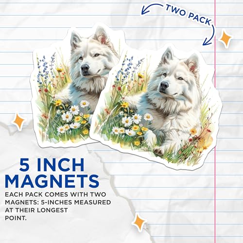 (2 Pack) Dog Magnets - Animal Magnets - Art Magnets - Flower Magnets - Cute Magnets for Fridge - 5" On Longest Side - for Cars, Fridges, Toolboxes - Made in USA - MAG7172