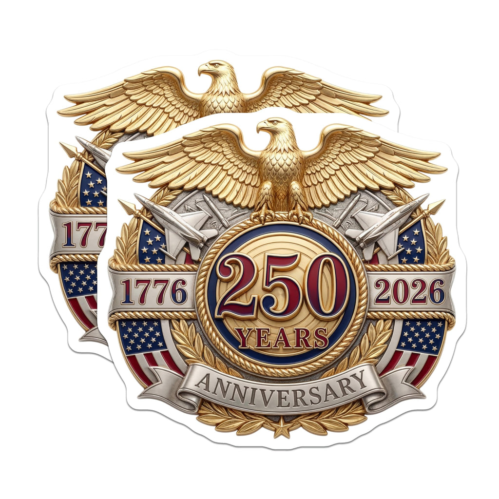 (2 Pack) 250th Anniversary US Military Magnets - American Patriotic Emblem - Historical Commemorative Item - 5 Inches On Longest Side - Thick Durable Magnet - Made in USA - MAG27901