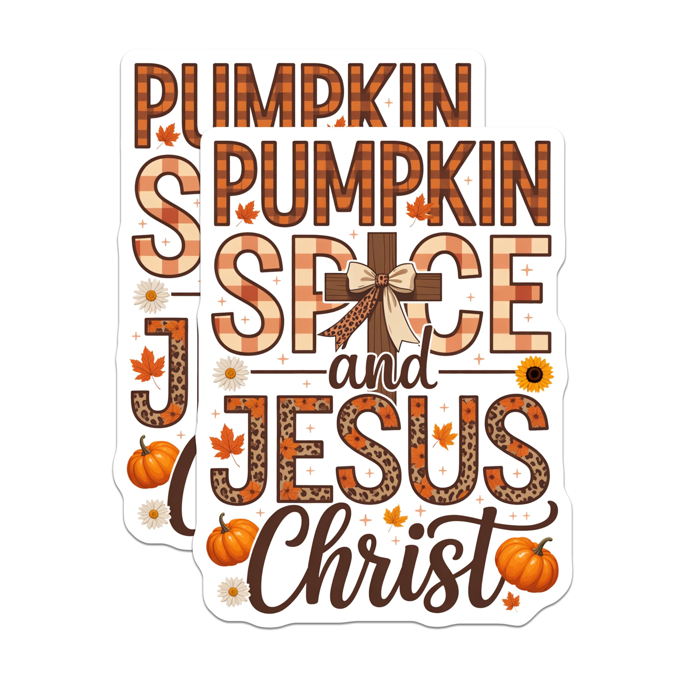 (2 Pack) Pumpkin Spice Jesus Christ Magnets - Rustic Autumn Faith Decor - Christian Farmhouse Kitchen Magnets - 5 Inches On Longest Side - Thick Durable Magnet - Made in USA - MAG30377