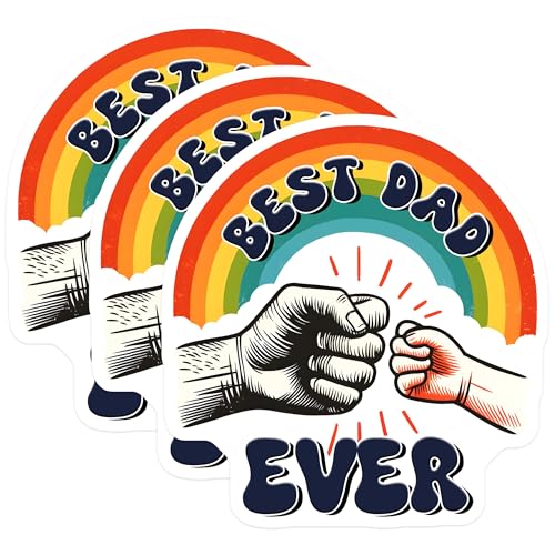 (3 Pack) Best Dad Ever Decals - Rainbow Graphic Decal - Fathers Day Decals - 3 Inches On Longest Side - Easy Peel & Apply - Made in USA - 3MCS6243