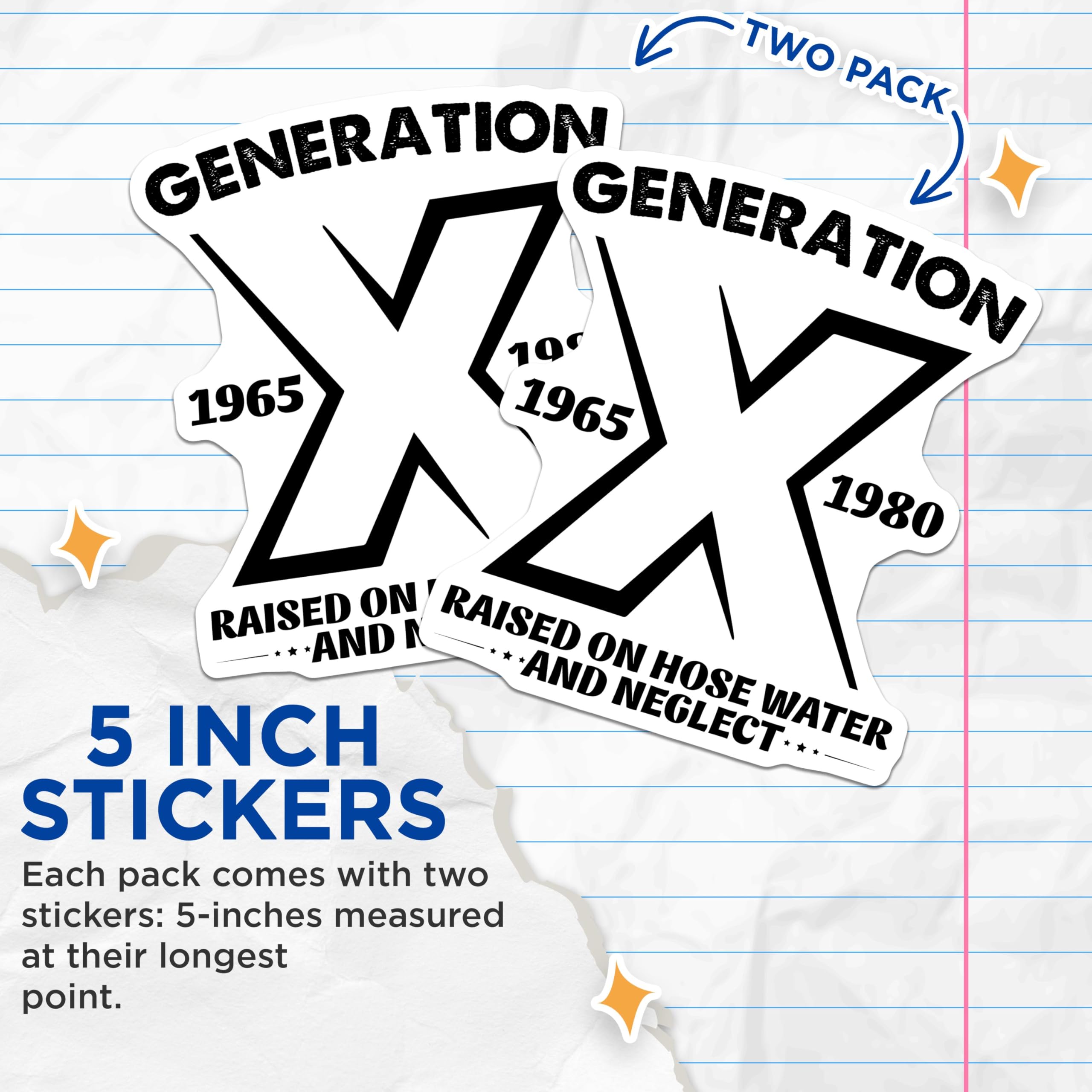 (2 Pack) Generation X Stickers - 1965 to 1980 Era Stickers - Nostalgic Generation X Decals - Retro Gen X Sticker Pack - 5" On Longest Side - Sticks to Smooth Flat Surfaces - Made in USA - BMCS5116
