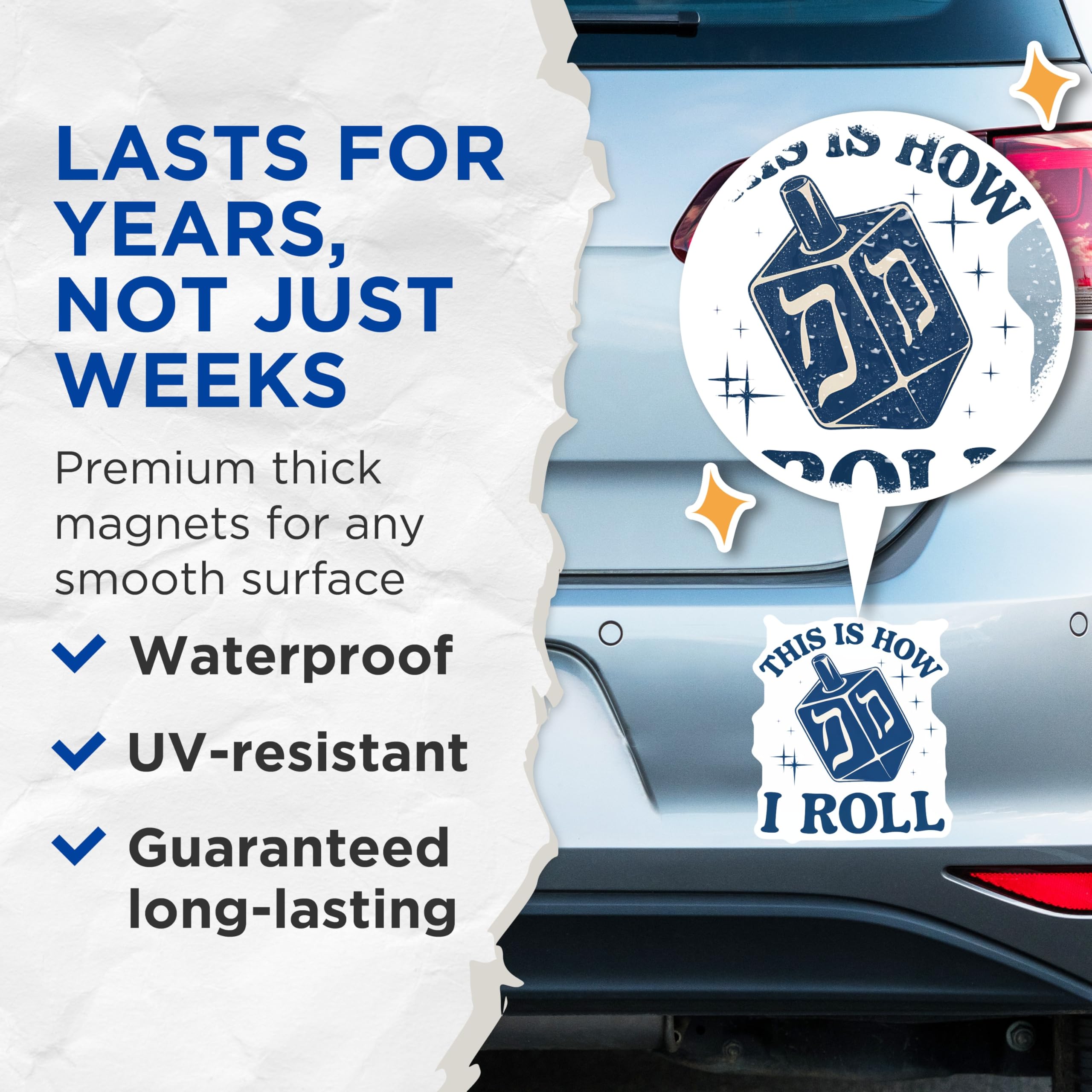 (2 Pack) Dreidel Magnets - Hanukkah Decor - This is How I Roll Magnets - 5" On Longest Side - Premium Magnet - for Cars, Refrigerators, Toolboxes, Lockers - Made in USA - MAG15979