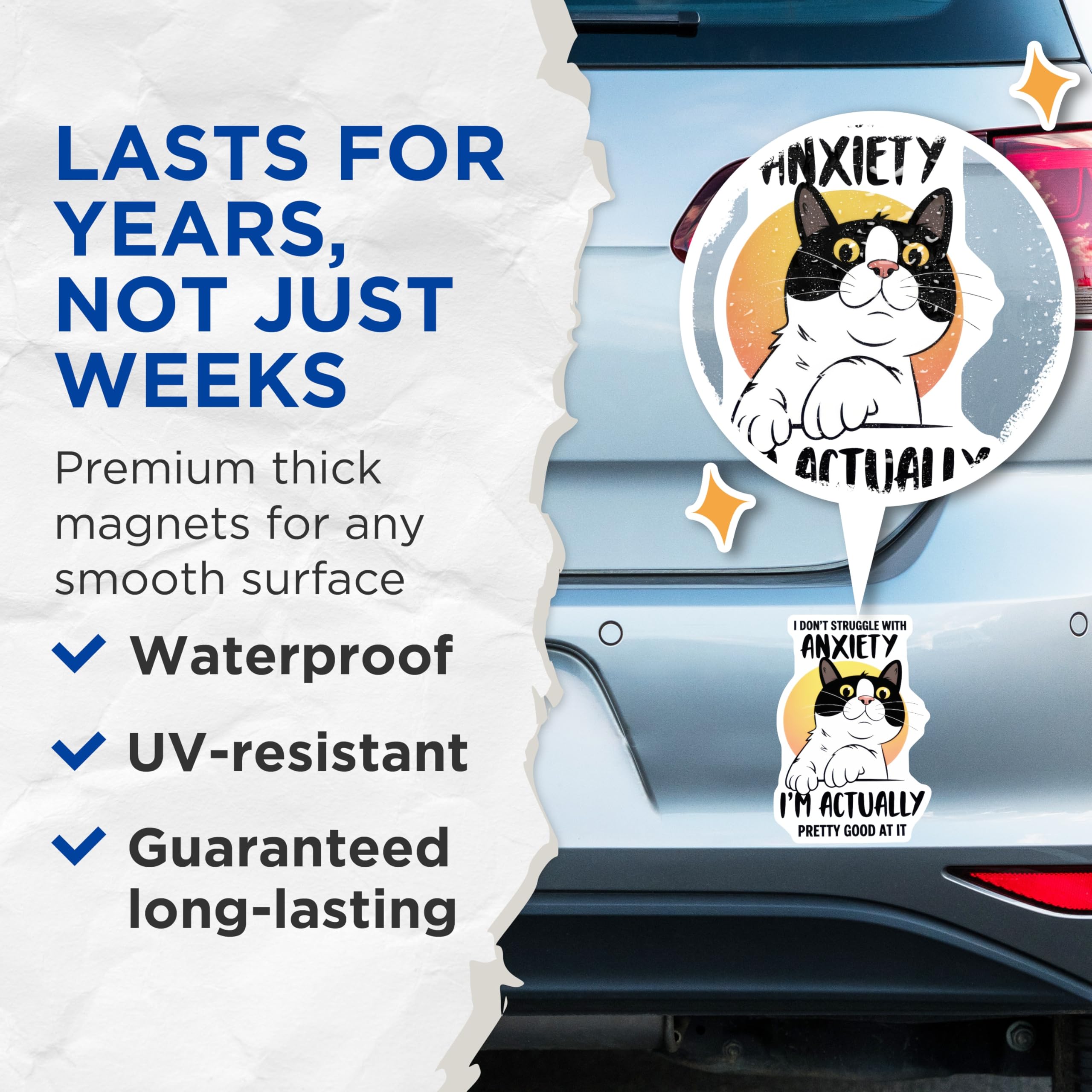 (2 Pack) Funny Cat Magnets - Anxiety Quote - Sarcastic Kitty Fridge Decor - 5" On Longest Side - Premium Magnet - for Cars, Refrigerators, Toolboxes, Lockers - Made in USA - MAG15809
