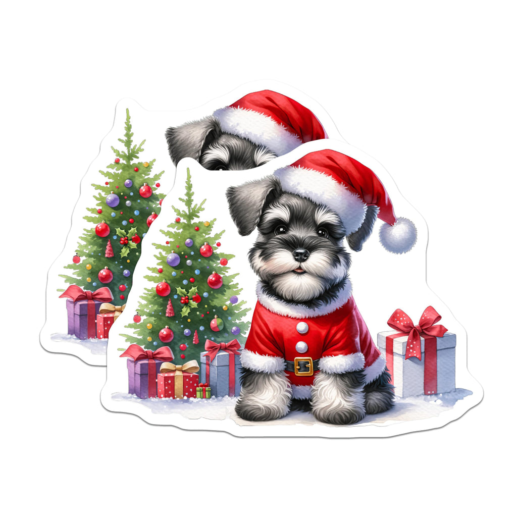 (2 Pack) Cute Schnauzer Puppy Magnets - Christmas Holiday Magnets - Pet Lover Dog Fridge Decor - 5 Inches On Longest Side - Thick Durable Magnet - Made in USA - MAG28478