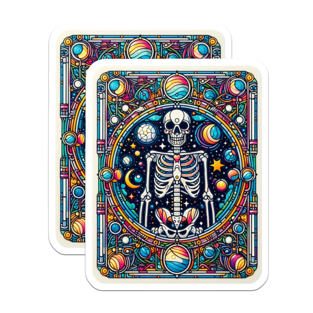 (2 Pack) Stained Glass Skeleton Magnets - Cosmic Universe Art - Mystical Skull Decor - Vibrant Celestial Accent Magnet - 5 Inches On Longest Side - Thick Durable Magnet - Made in USA - MAG22561