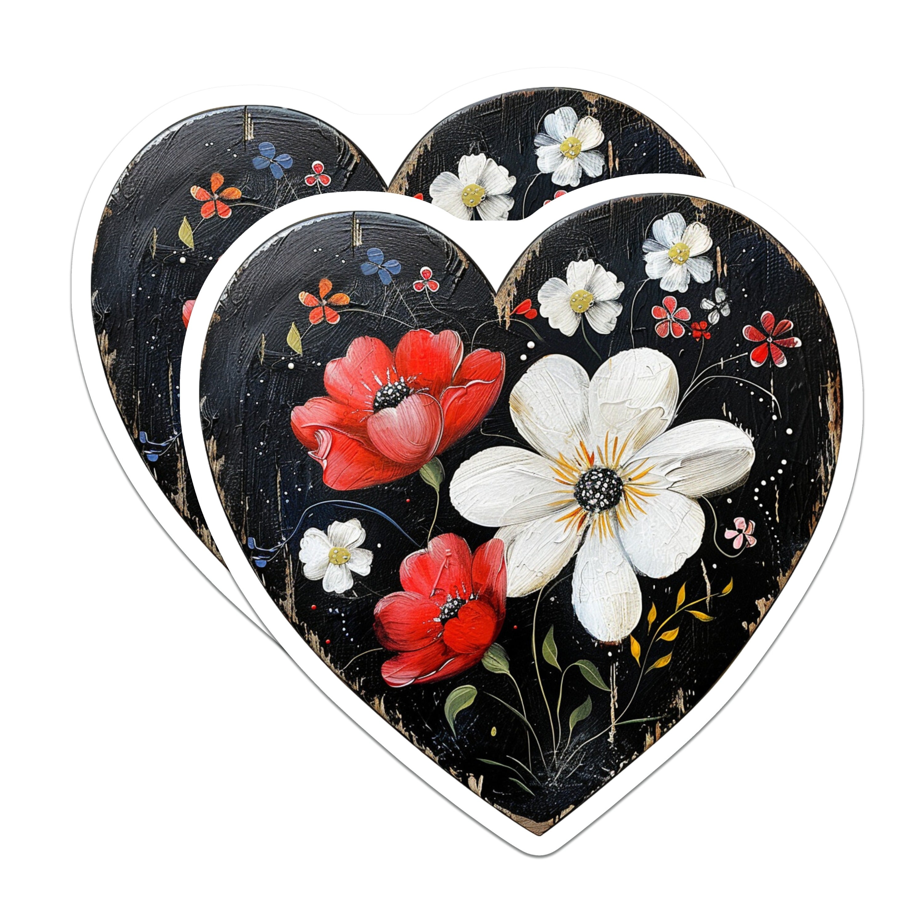 (2 Pack) Heart Floral Magnets - Rustic Farmhouse Decor - Moody Flower Art - Fridge Locker Accents - 5 Inches On Longest Side - Thick Durable Magnet - Made in USA - MAG36649