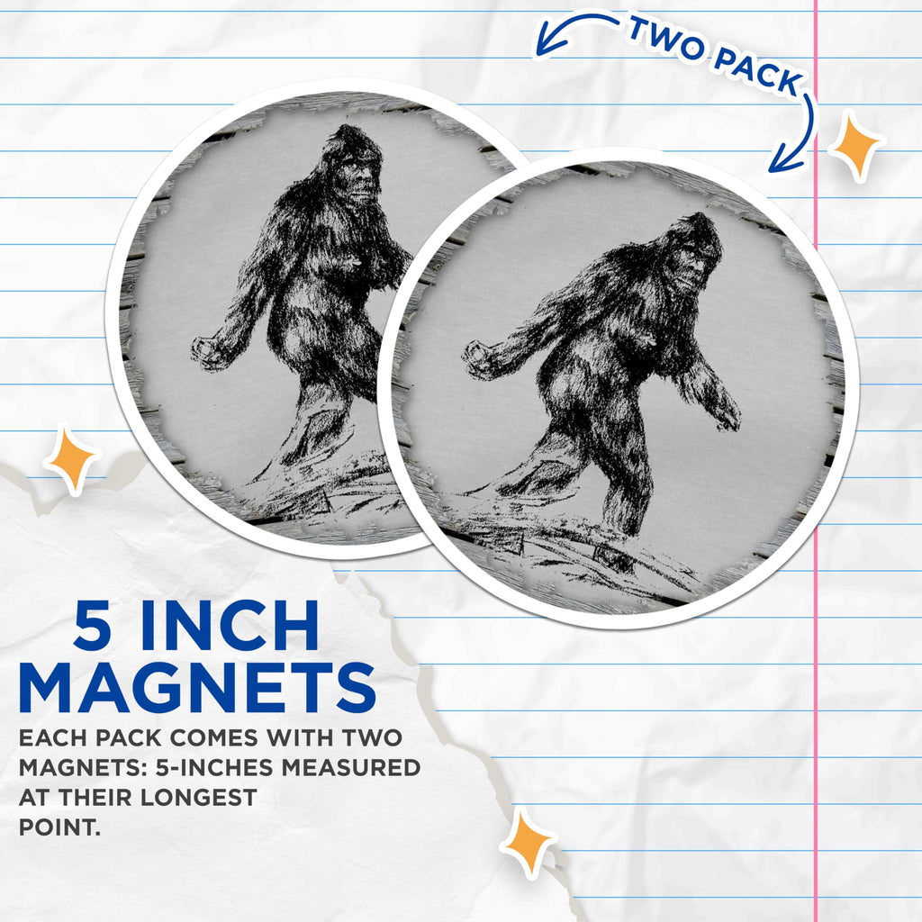 (2 Pack) Bigfoot Magnets - Sasquatch Cryptozoology Decor - Paranormal Fan - Wilderness Camper - 5 Inches On Longest Side - Thick Durable Magnet - Made in USA - MAG26493