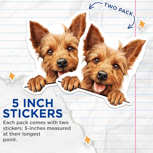 (2 Pack) Adorable Dog Stickers - Cute Puppy Decal - Fun Pet Art - 5" On Longest Side - Sticks to Smooth Flat Surfaces - Made in USA - BMCS9840