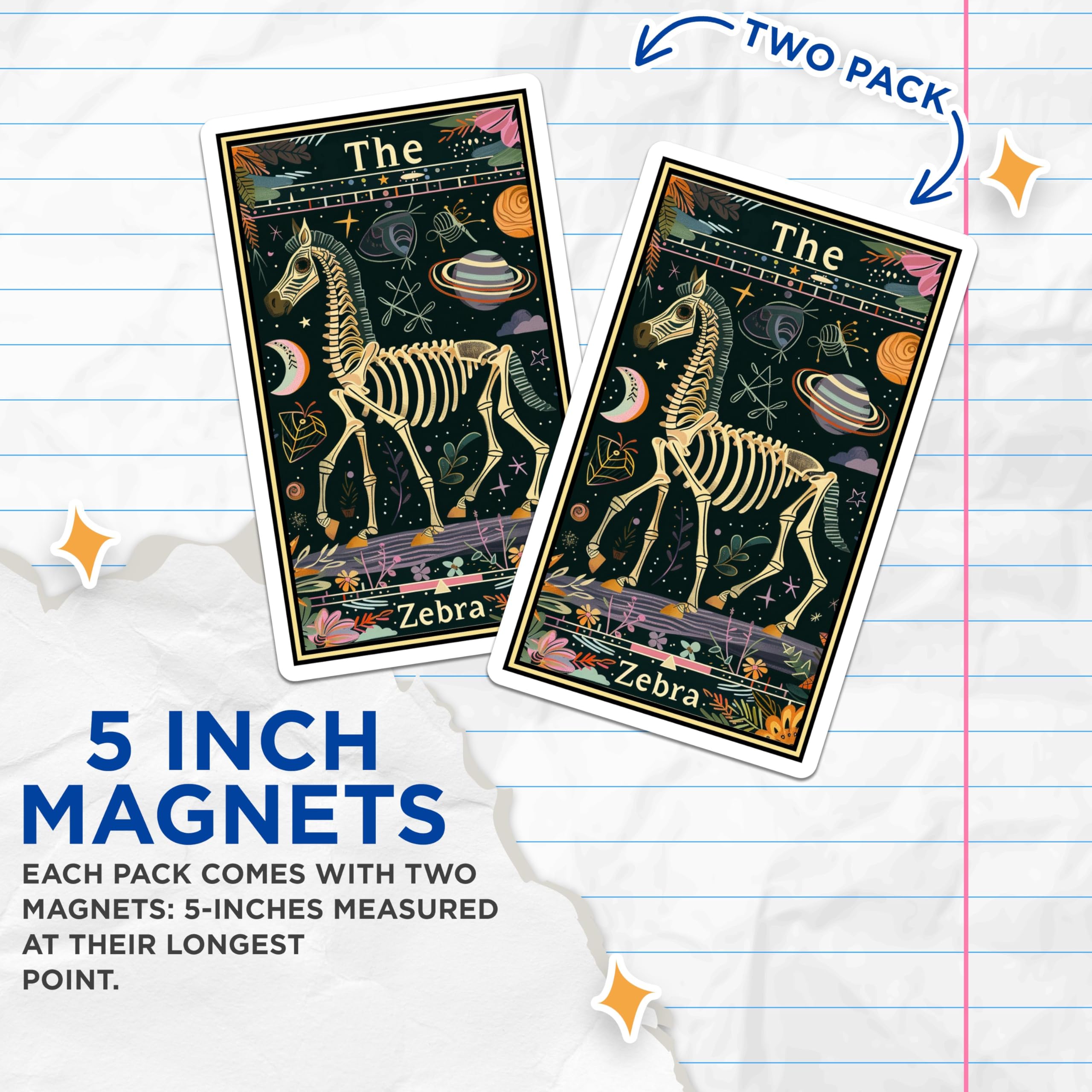 (2 Pack) Space Zebra Skeleton Magnets - Cosmic Animal Magnet - Astrology Tarot Card Magnet Art - 5" On Longest Side - for Cars, Fridges, Toolboxes - Made in USA - MAG3651