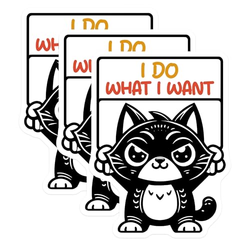 (3 Pack) Funny Cat Decals - I Do What I Want - Laptop Decals - 3 Inches On Longest Side - Easy Peel & Apply - Made in USA - 3MCS6099