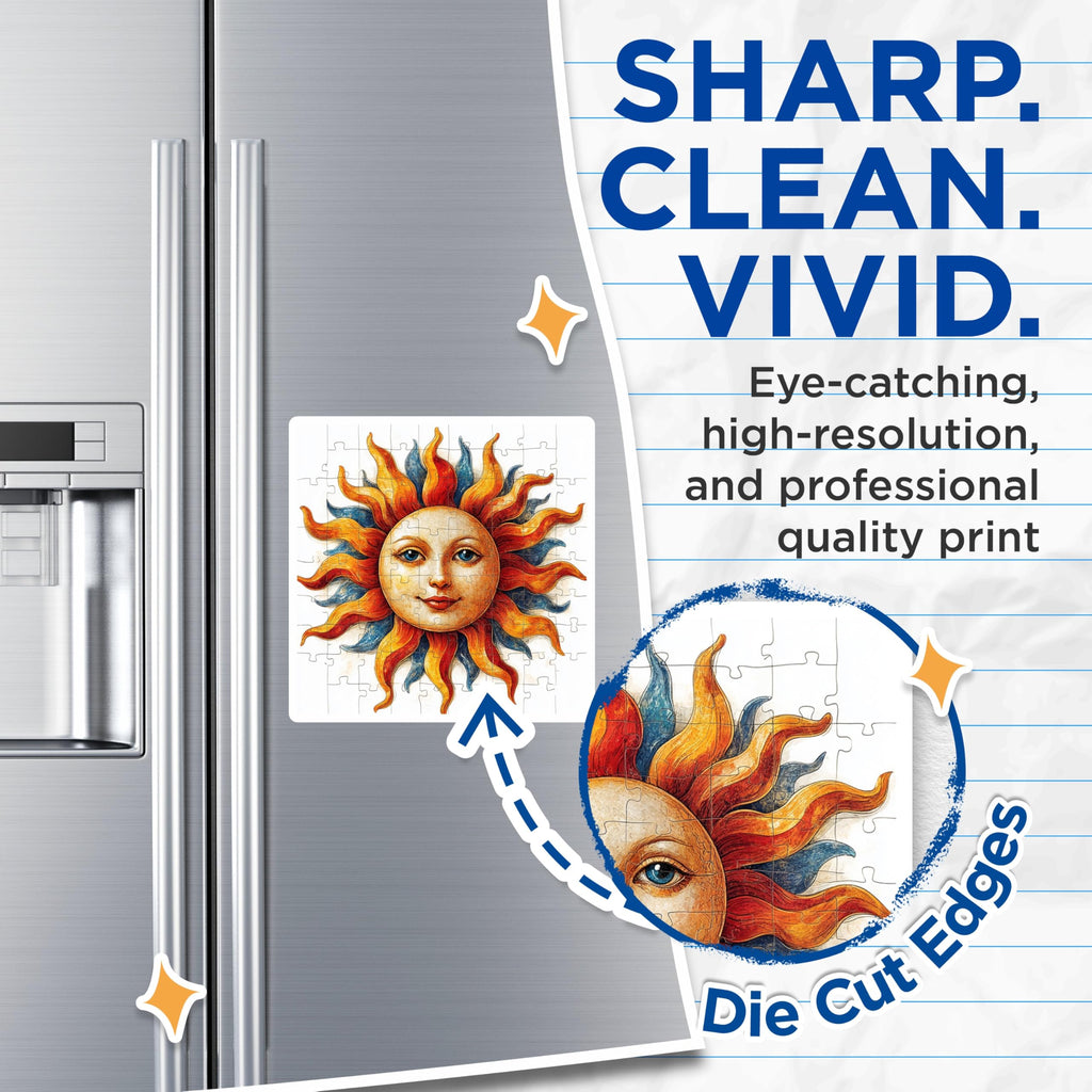 (2 Pack) Whimsical Sun Face Magnets - Celestial Puzzle Art - Bohemian Refrigerator Decor - 5 Inches On Longest Side - Thick Durable Magnet - Made in USA - MAG24995