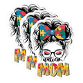 (3 Pack) Autism Mom Decals - Puzzle Piece Awareness - Messy Bun Laptop Decal - 3 Inches On Longest Side - Easy Peel & Apply - Made in USA - 3MCS8460