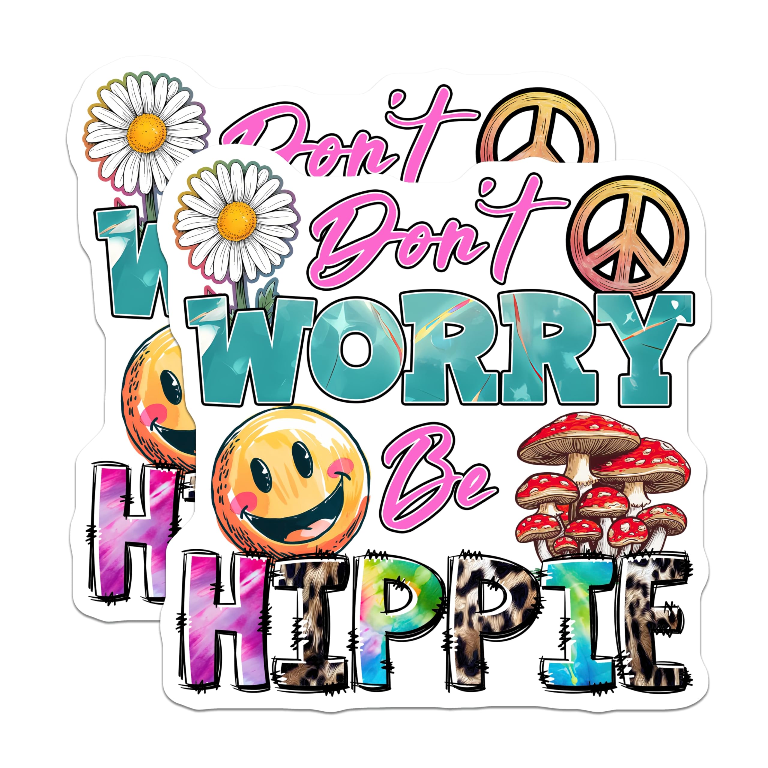(2 Pack) Hippie Magnets - Dont Worry Be Hippie - Smiley Peace Sign Mushroom Magnets - 5" On Longest Side - Premium Magnet - for Cars, Refrigerators, Toolboxes, Lockers - Made in USA - MAG15082