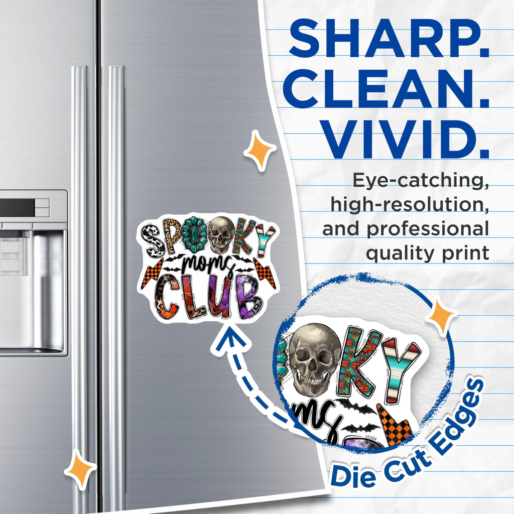 (2 Pack) Spooky Moms Club Magnets - Halloween Decor - Skull Leopard Print - Fall Season Vibes - 5 Inches On Longest Side - Thick Durable Magnet - Made in USA - MAG26643