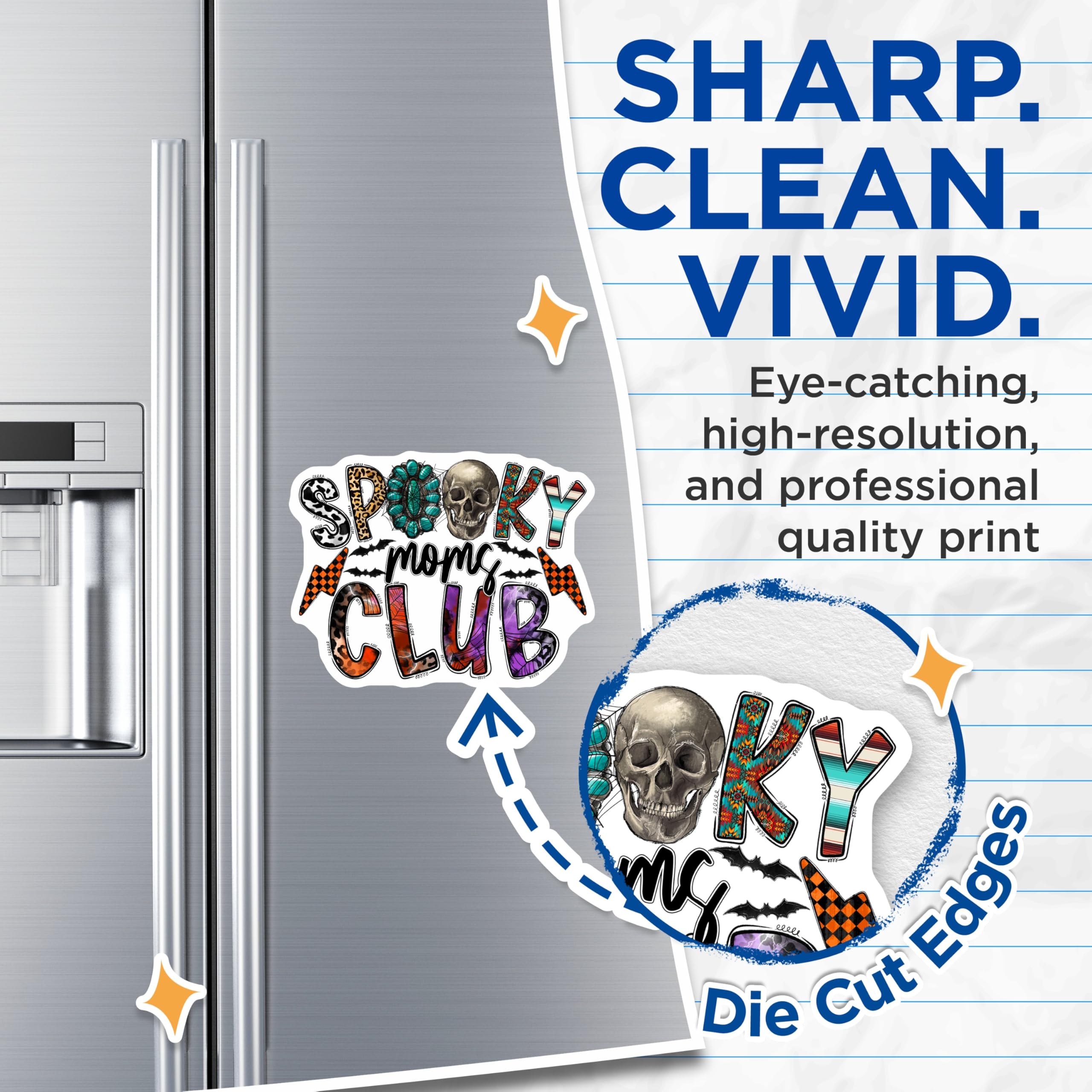 (2 Pack) Spooky Moms Club Magnets - Halloween Decor - Skull Leopard Print - Fall Season Vibes - 5 Inches On Longest Side - Thick Durable Magnet - Made in USA - MAG26643