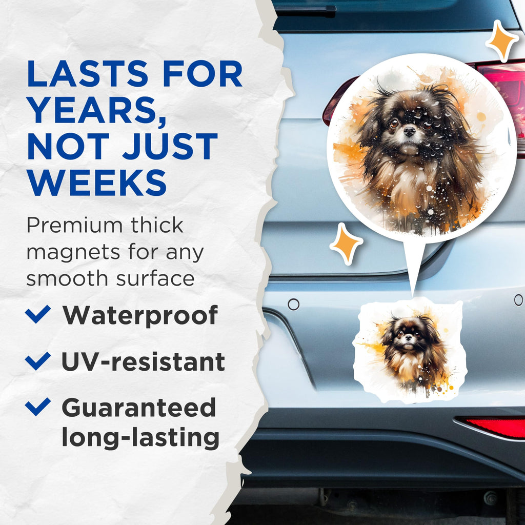 (2 Pack) Pekingese Dog Magnets - Watercolor Pet Art - Animal Lover Decor - 5 Inches On Longest Side - Thick Durable Magnet - Made in USA - MAG29031