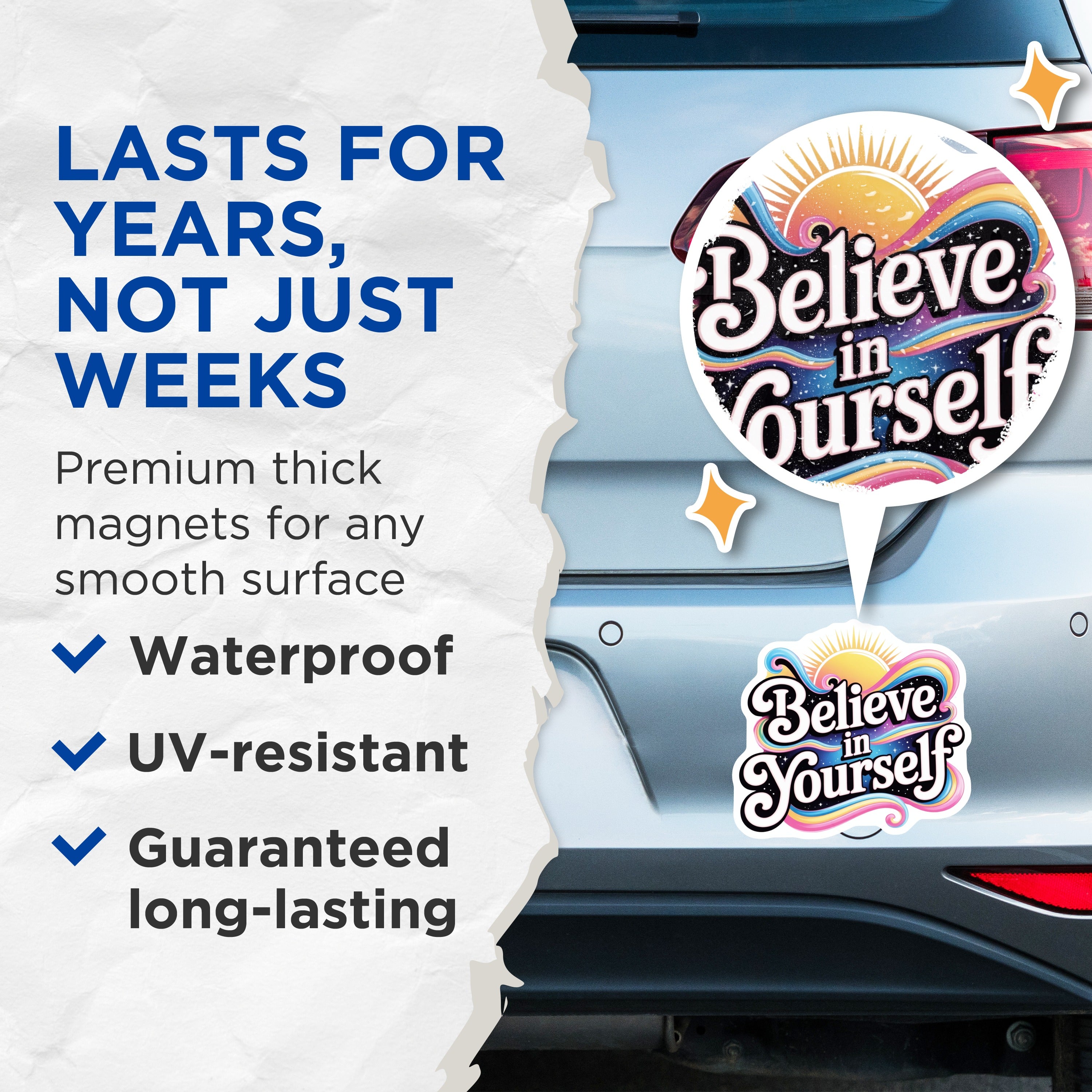 (2 Pack) Believe in Yourself Magnets - Motivational Affirmation - Positive Vibes Aesthetic - Self Love Decor for Teens - 5 Inches On Longest Side - Thick Durable Magnet - Made in USA - MAG36794