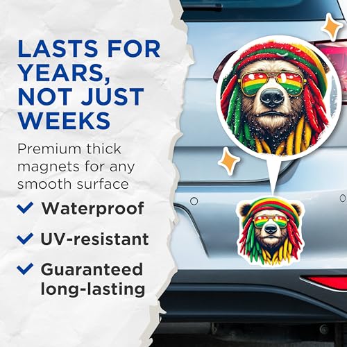 (2 Pack) Rasta Bear Magnets - Cool Fridge - Unique Kitchen ations - Colorful Animal Magnets - 5" On Longest Side - for Cars, Fridges, Toolboxes - Made in USA - MAG4383