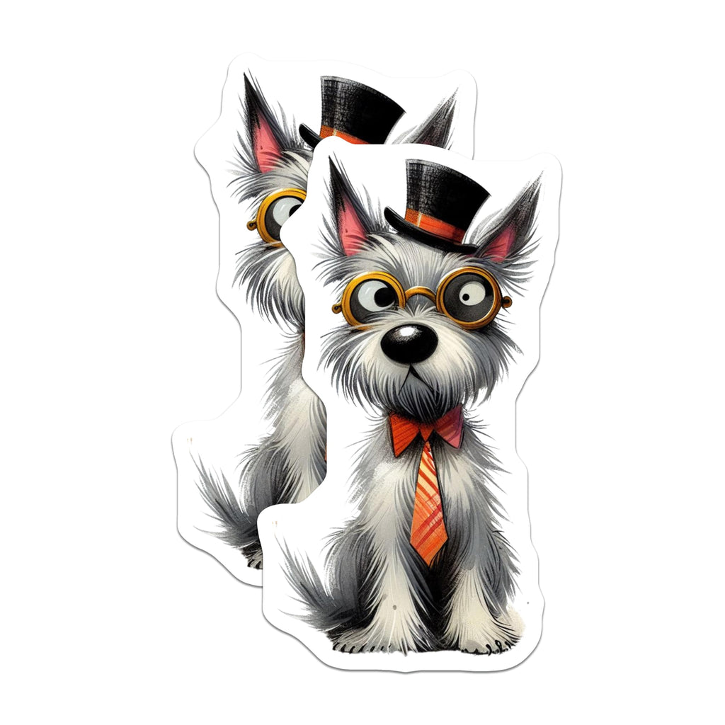 (2 Pack) Dapper Dog Magnets - Whimsical Terrier Art with Glasses - Cute Gentleman Pup Fridge Decor Accessories - 5 Inches On Longest Side - Thick Durable Magnet - Made in USA - MAG26013
