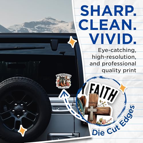 (2 Pack) Walk by Faith Stickers - Inspirational Boot Stickers - Floral Cross Stickers - 5" On Longest Side - Sticks to Any Smooth Flat Surface - Made in USA - BMCS2839
