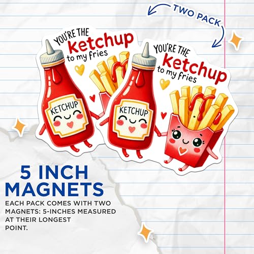 (2 Pack) Cute Food Magnet - Ketchup and Fries - Funny Kitchen Decor - 5" On Longest Side - for Cars, Refrigerators, Toolboxes, Lockers - Made in USA BMCS3515