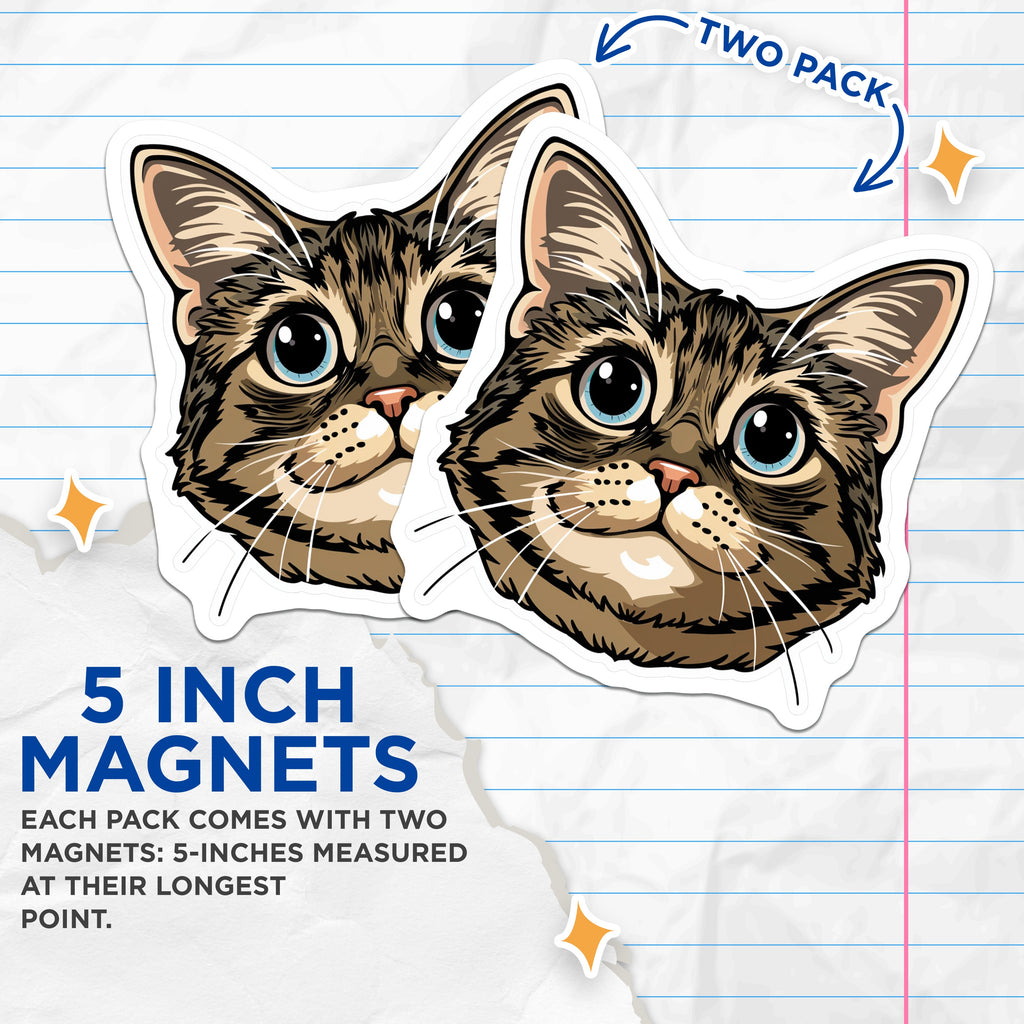 (2 Pack) Tabby Cat Magnets - Cute Feline Decor - Animal Lover Fridge Locker Accessories - 5 Inches On Longest Side - Thick Durable Magnet - Made in USA - MAG38470