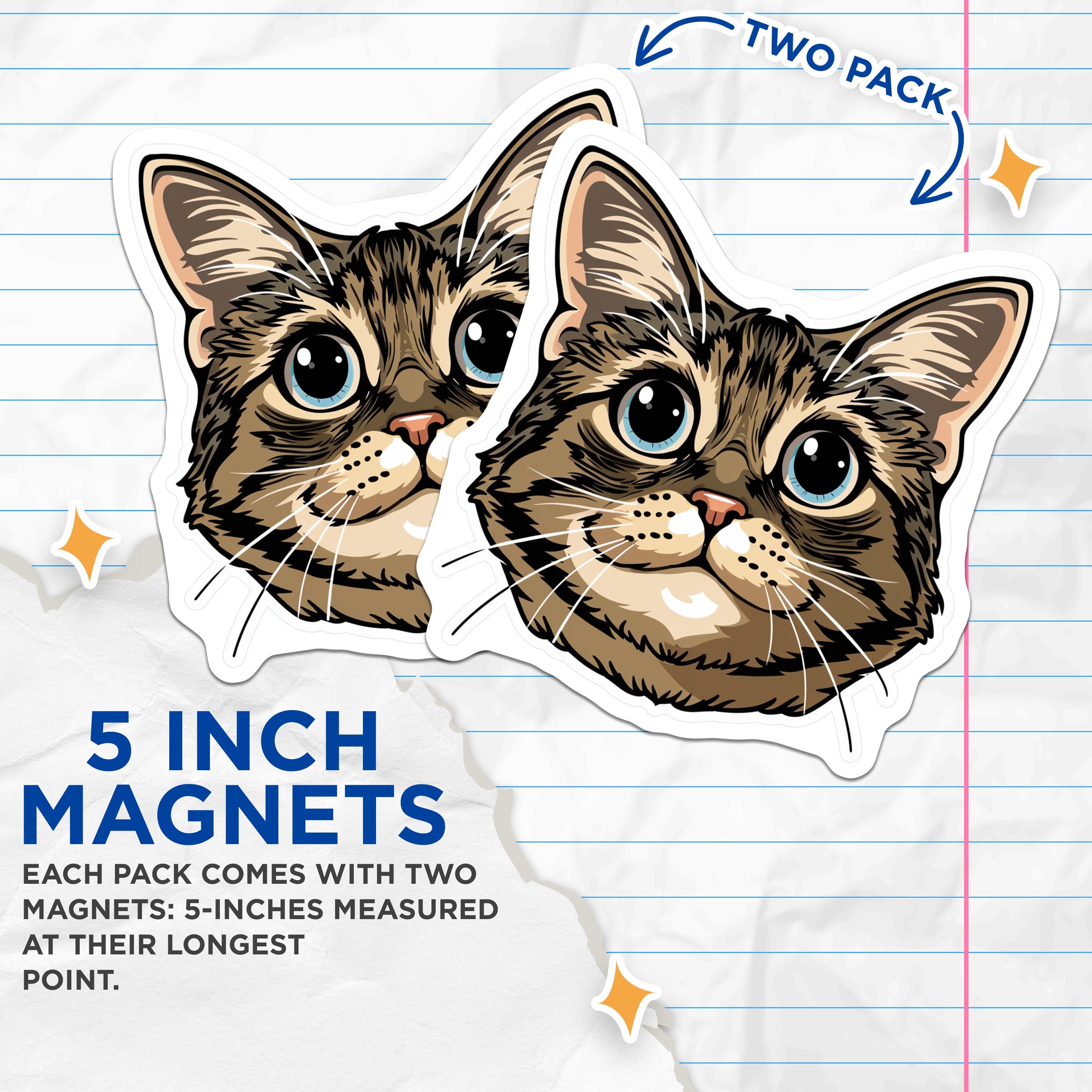(2 Pack) Tabby Cat Magnets - Cute Feline Decor - Animal Lover Fridge Locker Accessories - 5 Inches On Longest Side - Thick Durable Magnet - Made in USA - MAG38470