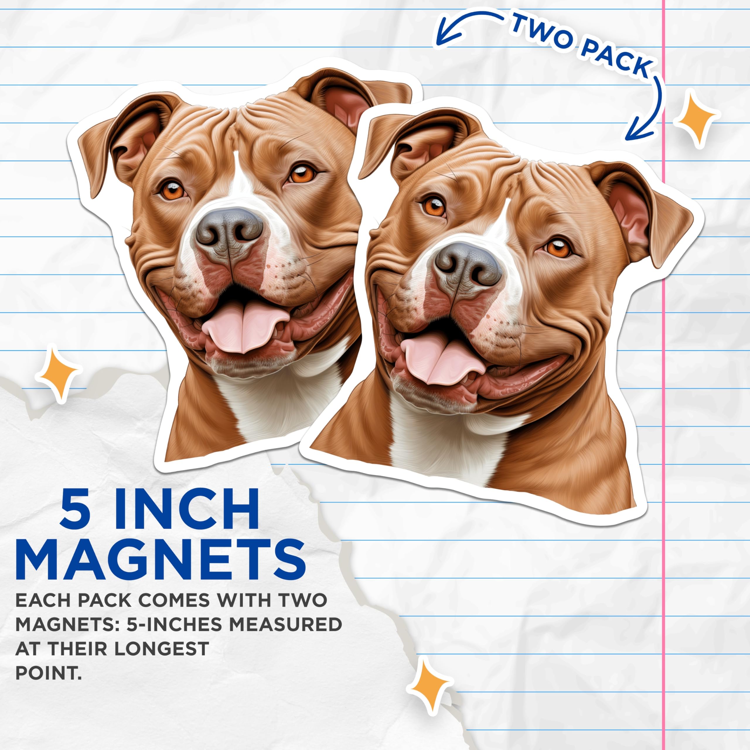 (2 Pack) Pitbull Dog Magnets - Happy Dog Owner Decor - Pet Parent Refrigerator Magnets - 5 Inches On Longest Side - Thick Durable Magnet - Made in USA - MAG28210