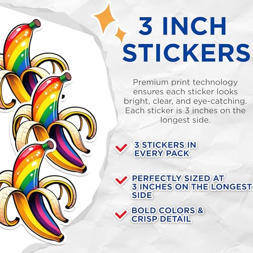 (3 Pack) Rainbow Banana Decals - Laptop Decals - Colorful Stickers - 3 Inches On Longest Side - Easy Peel & Apply - Made in USA - 3MCS0999