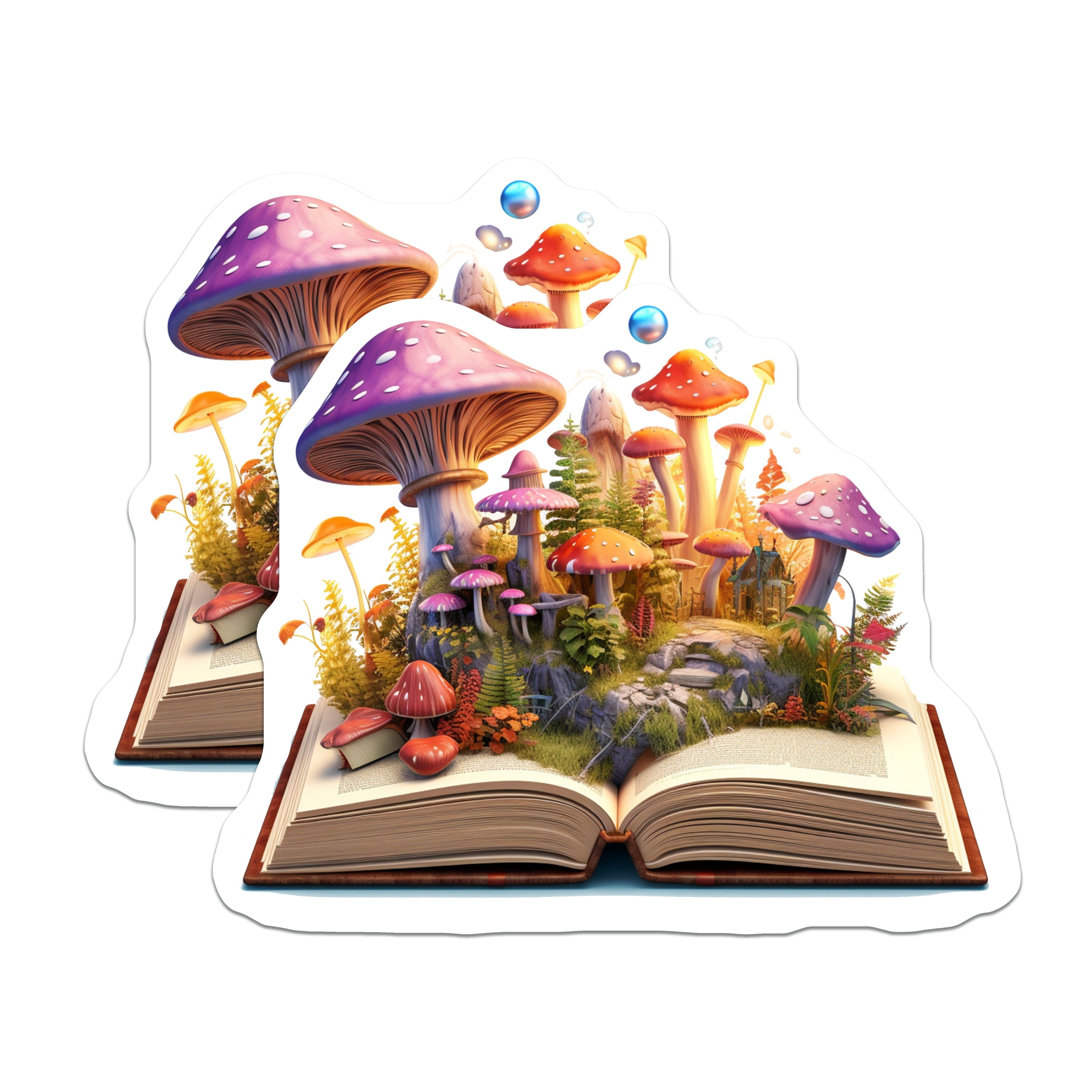 (2 Pack) Fantasy Mushroom Story Magnets - Enchanted Book Nook Decor - Whimsical Fairytale Scene - 5 Inches On Longest Side - Thick Durable Magnet - Made in USA - MAG38950