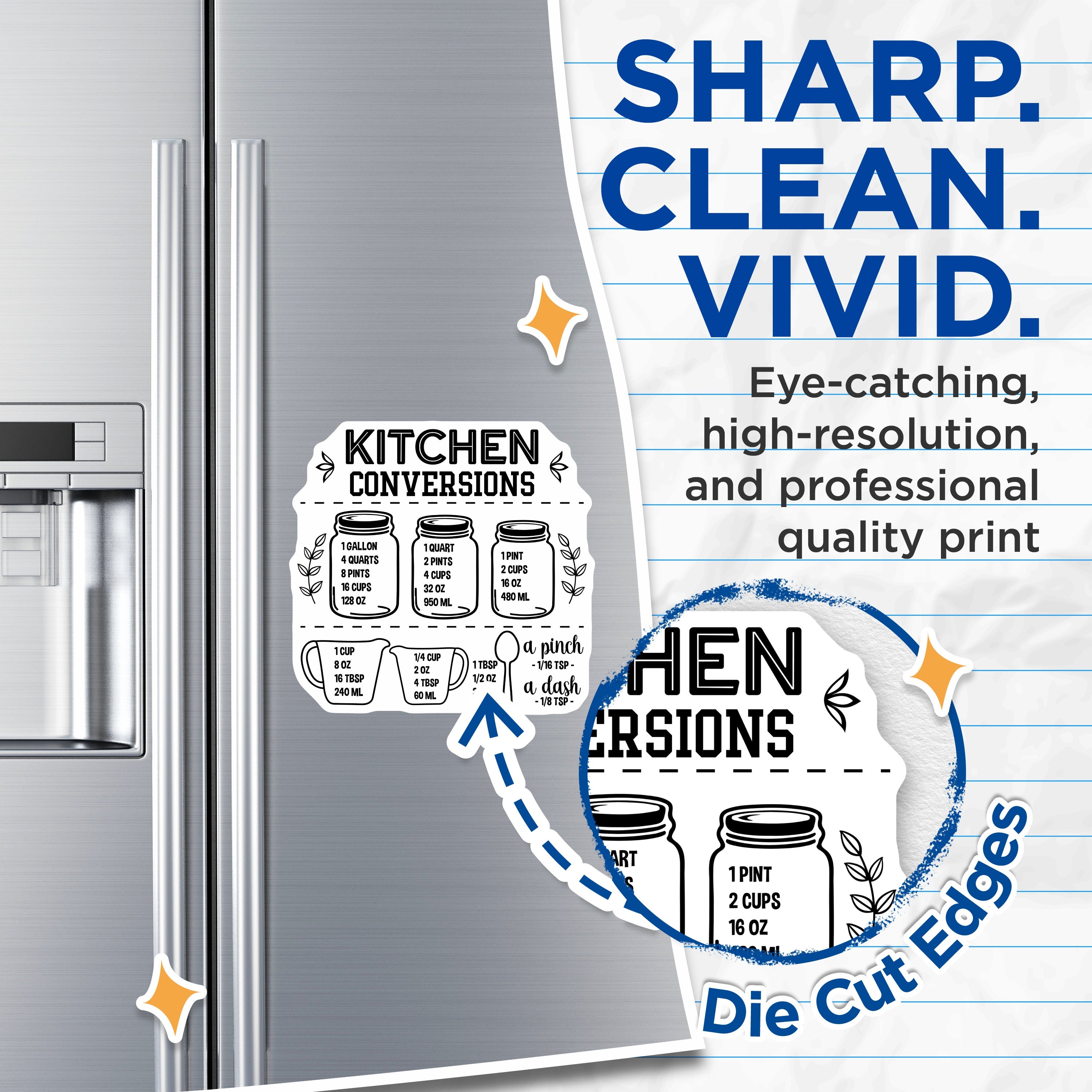 (2 Pack) Kitchen Conversion Magnets - Cooking Measurements Guide - Baking Reference Chart - 5 Inches On Longest Side - Thick Durable Magnet - Made in USA - MAG39013