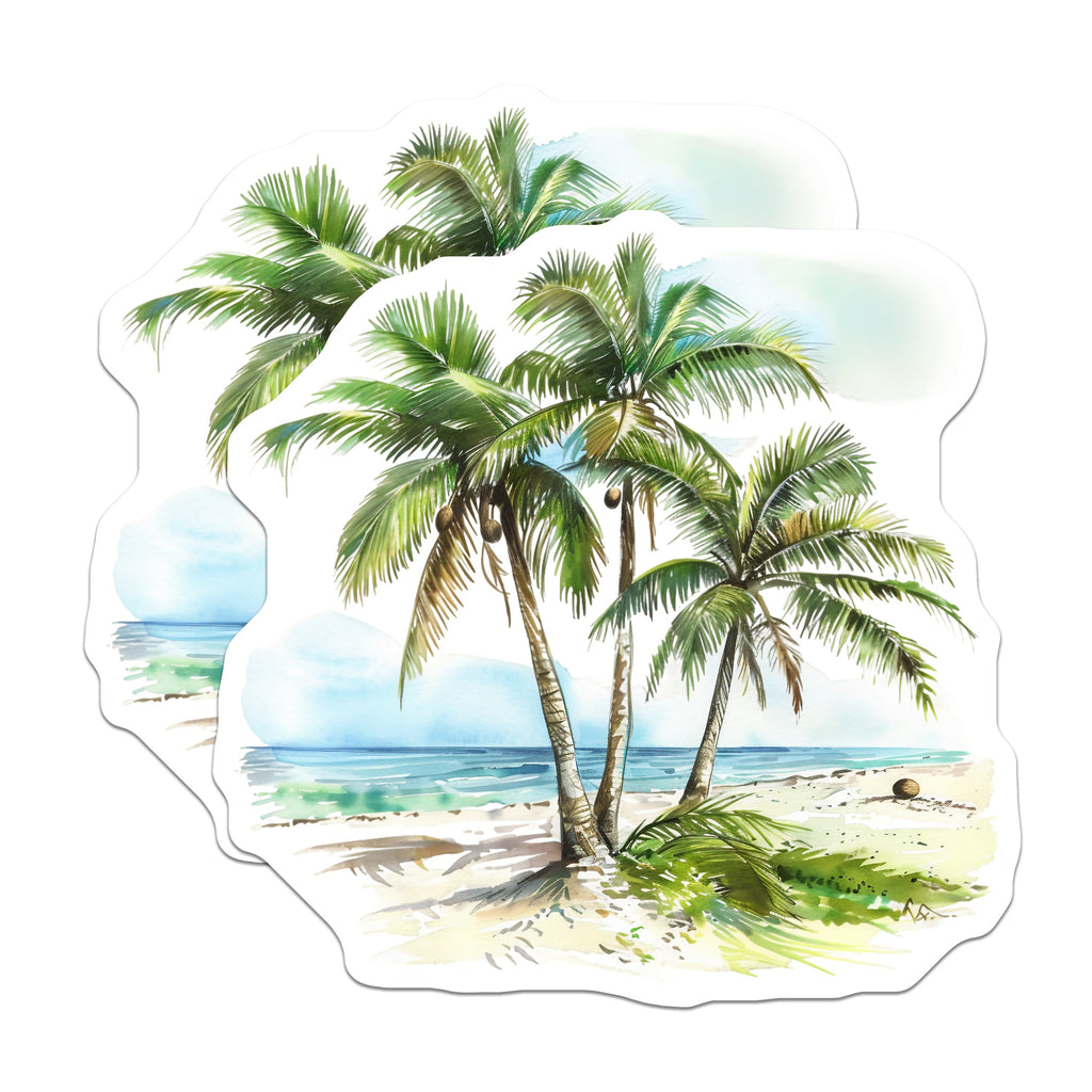(2 Pack) Tropical Palm Tree Magnets - Beach Scene Refrigerator - Coastal Decor Summer Vacation Memento - 5 Inches On Longest Side - Thick Durable Magnet - Made in USA - MAG36239
