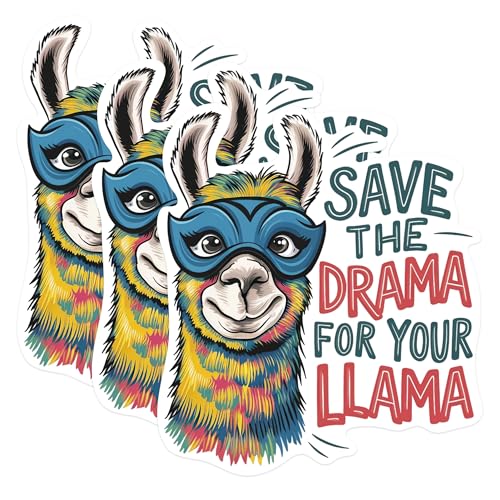 (3 Pack) Llama Drama Decals - Funny Llama Stickers - Laptop Decal - 3 Inches On Longest Side - Easy Peel & Apply - Made in USA - 3MCS0900