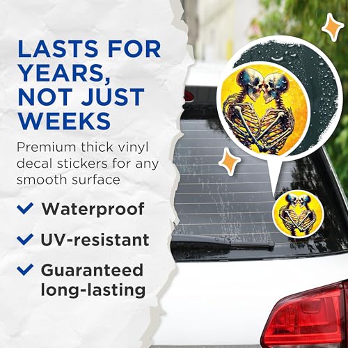 (2 Pack) Skeletons in Love Stickers - Halloween Skeleton Sticker - Romantic Skeleton Design - 5" On Longest Side - Sticks to Smooth Flat Surfaces - Made in USA - BMCS7120