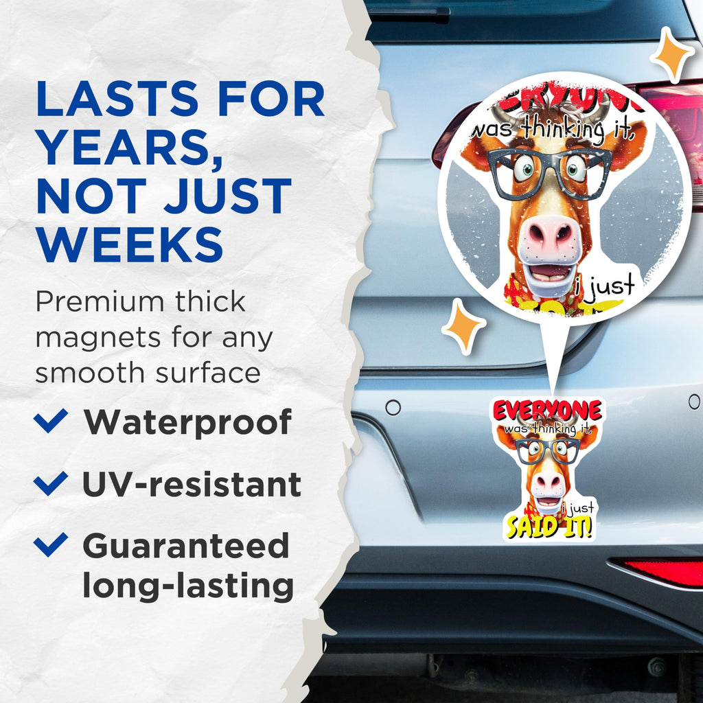 (2 Pack) Funny Cow Magnets - Outspoken Animal Design - Eyeglasses Character Art - Sarcastic Refrigerator Locker Humor - 5 Inches On Longest Side - Thick Durable Magnet - Made in USA - MAG22858