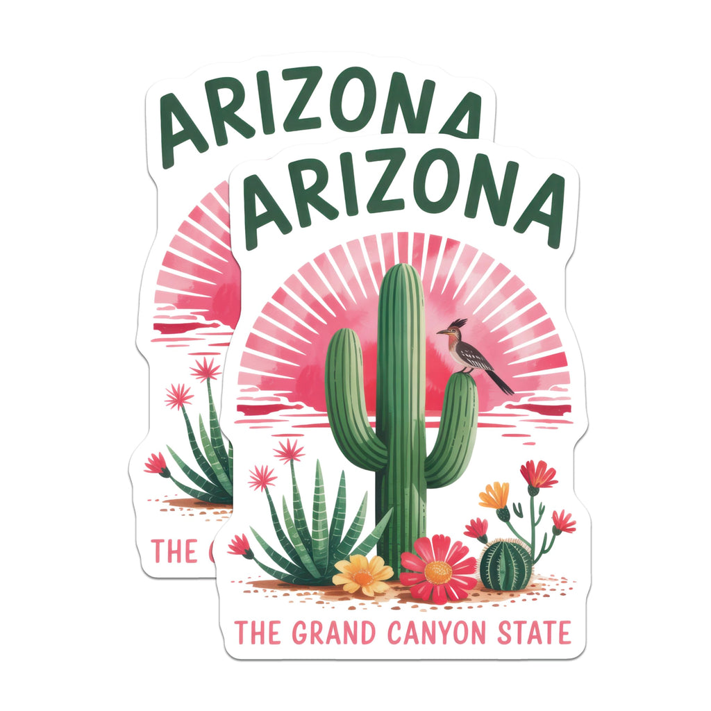(2 Pack) Arizona Magnets - Grand Canyon State Souvenir - Roadrunner Saguaro Cactus Desert Art - Southwestern Decor - 5 Inches On Longest Side - Thick Durable Magnet - Made in USA - MAG19109
