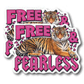 (2 Pack) Free & Fearless - Cool Retro Tiger Stickers - 5" On Longest Side - for Car, Truck, SUV - Easy Peel and Stick Vinyl Decals - Made in USA - BMCS0105