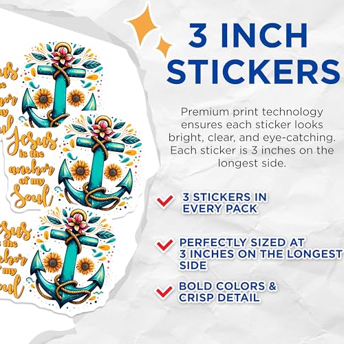 (3 Pack) Jesus is Anchor Decals - Christian Decor - Soulful Saying - 3 Inches On Longest Side - Easy Peel & Apply - Made in USA - 3MCS1899