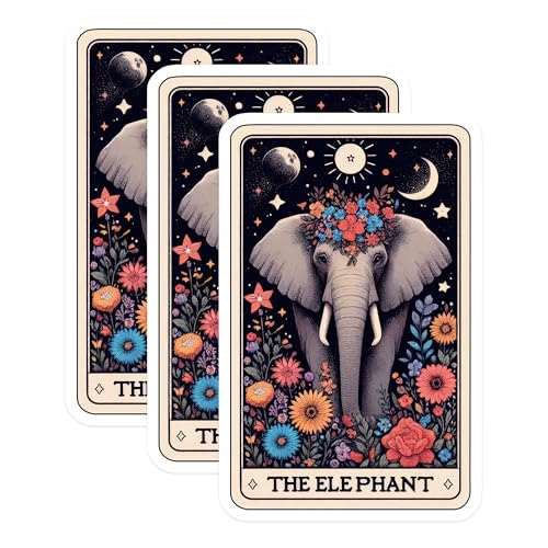 (3 Pack) Floral Elephant Decals - Boho Elephant Art - Celestial Decal - 3 Inches On Longest Side - Easy Peel & Apply - Made in USA - 3MCS4168